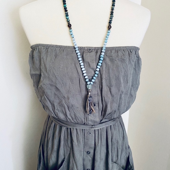 Fashion On Earth Olive Button Strapless Dress - Picture 6 of 7